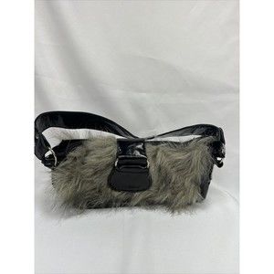 Furry Black￼ Purse Clutch Bag Strap Small  Zipper Faux Fur Bag